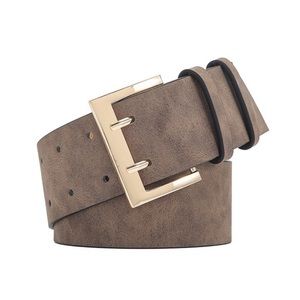 Solid Color Faux Leather Belt With Cold Tone Double
Pronged Buckle